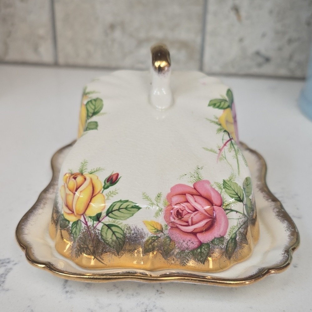 Lancaster & Sandland English Ware Cheese Dish Golden Rose